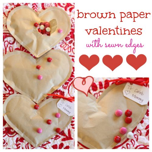 Simple Brown Paper Valentines with Sewn Edges