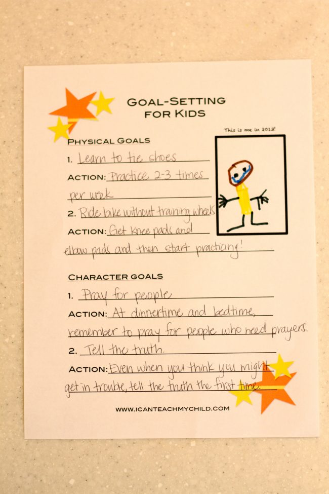 goal setting worksheet for kids