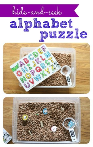 Hide-and-Seek Alphabet Puzzle in a Bean Tub