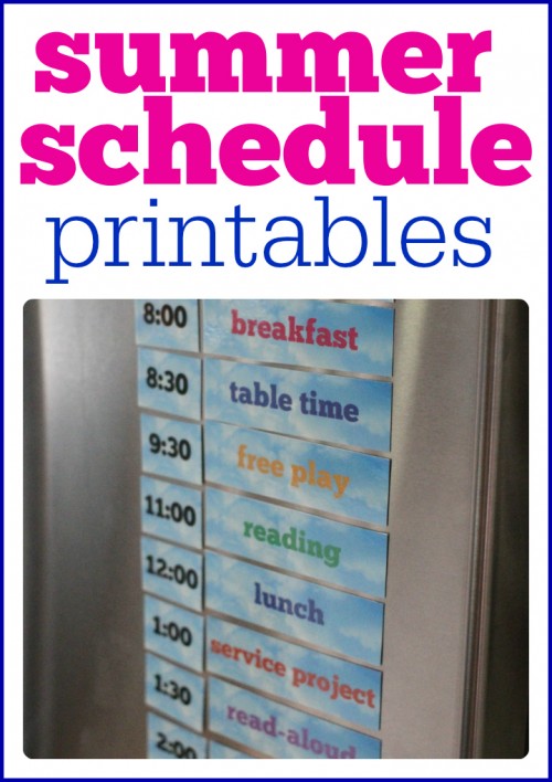 Summer Schedule Printables- print out and put on refrigerator to help organize your summer days!