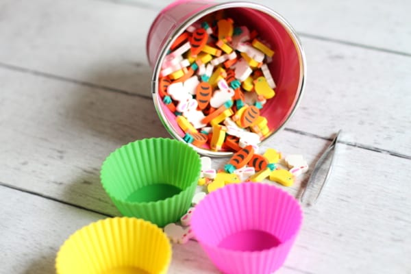 Easter Eraser Sorting with Tweezers