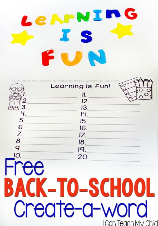 Free Back to School Word Building Activity