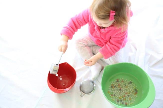 Scooping and Pouring with Edible Water Beads