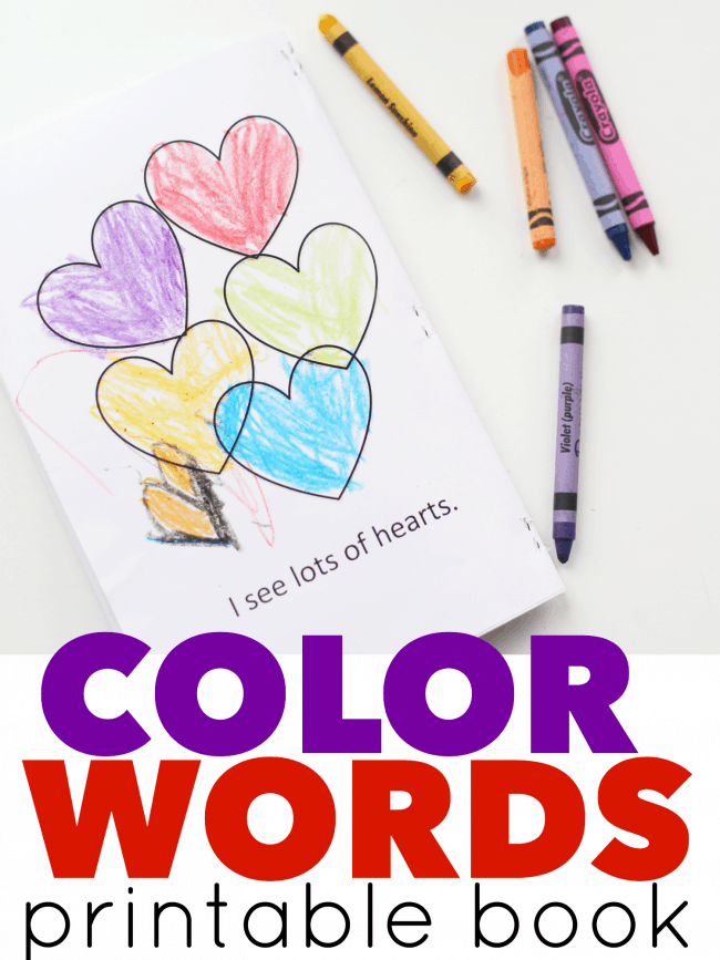 Color Words Printable Book for Valentine's Day