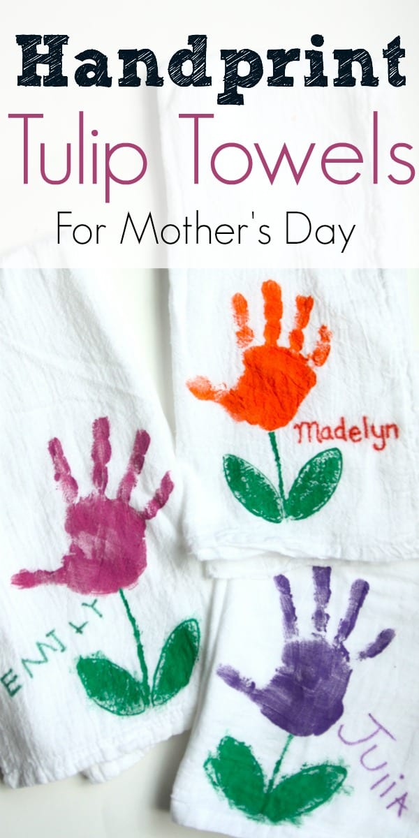 DIY Mothers Day Gifts - Handprint Tulip Towels for Mother's Day