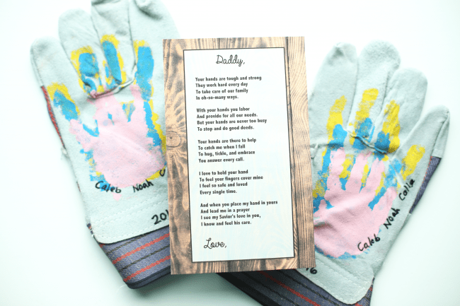 Handprint Work Gloves and Poem for Father's Day
