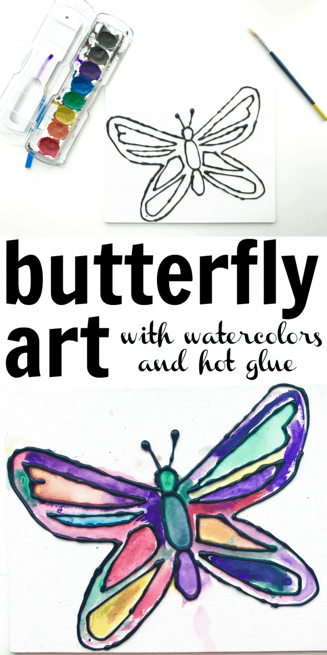 Butterfly Art with Watercolors and Hot Glue