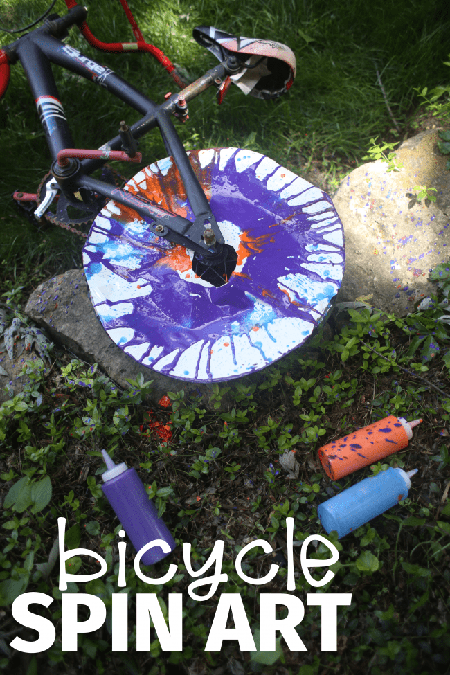 Bicycle Spin Art- Such a fun outdoor process art activity for kids