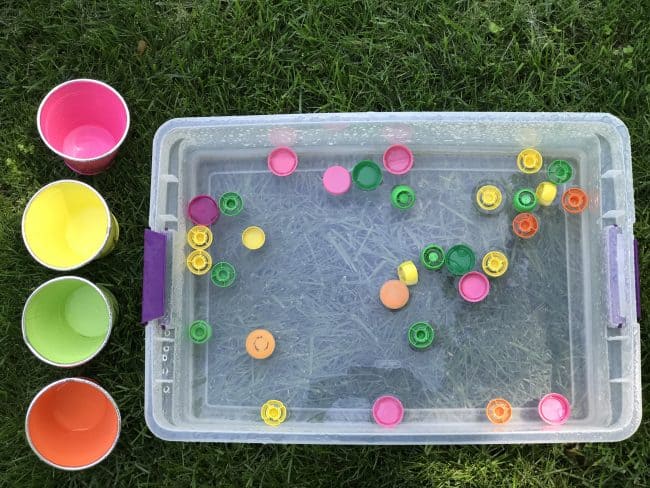 Scooping and Sorting Lids Toddler Activity