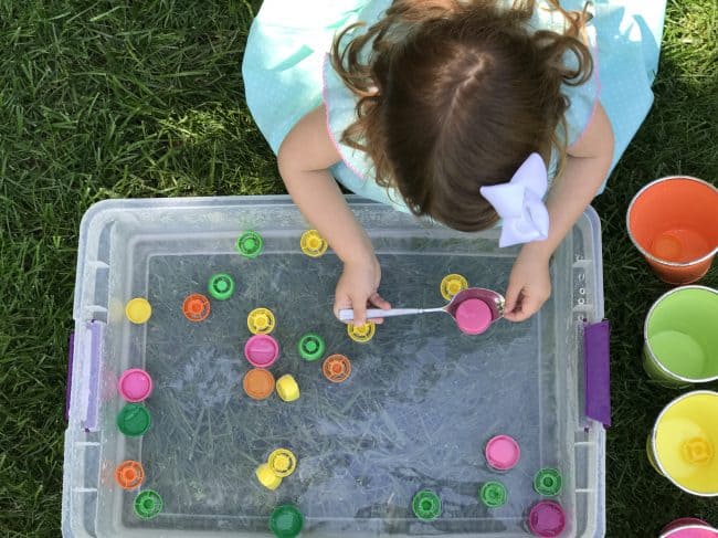 Scooping and Sorting Lids Toddler Activity