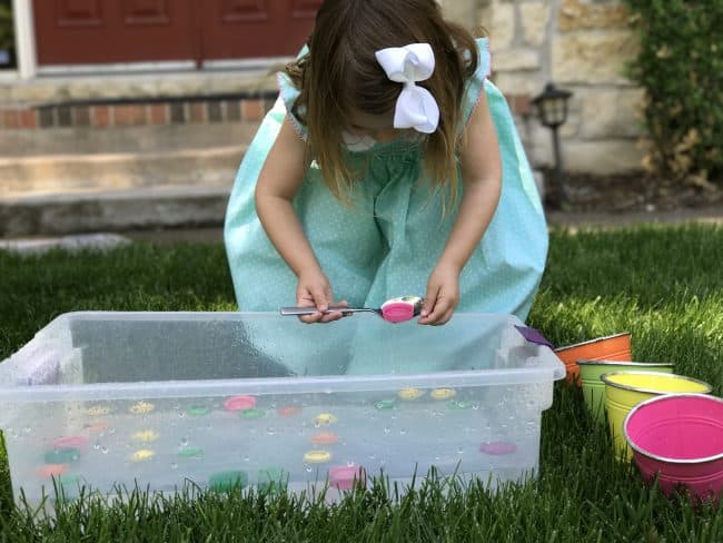 Scooping and Sorting Lids Toddler Activity
