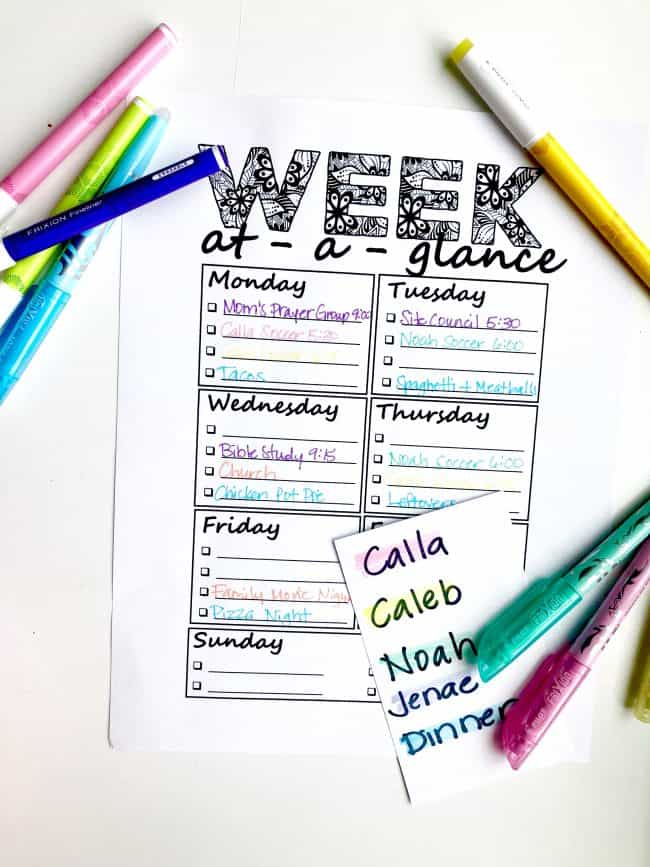 Color-Coded Weekly Planner Printables for Teachers and Parents